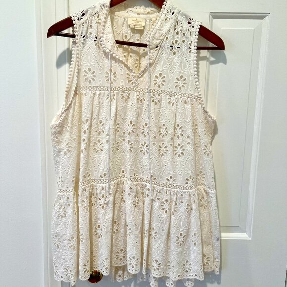 kate spade Tops - Kate Spade Eyelet White Sleeveless top in size Large
